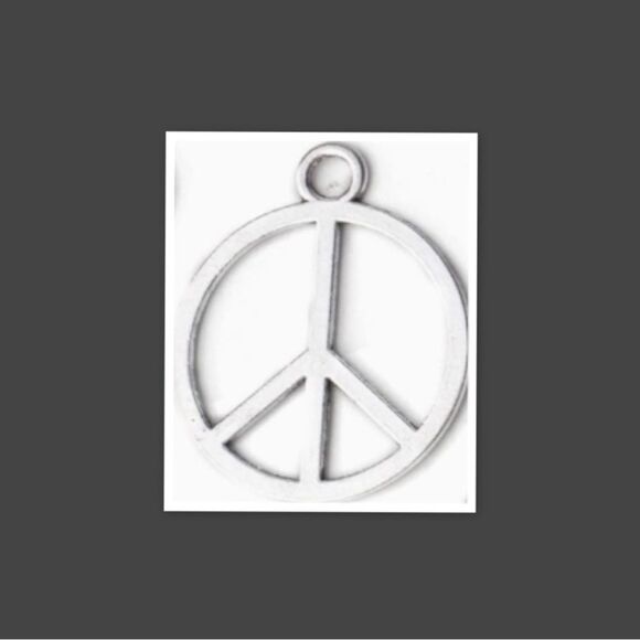 Antique Silver Peace Symbol Sign Earrings - Picture 2 of 2